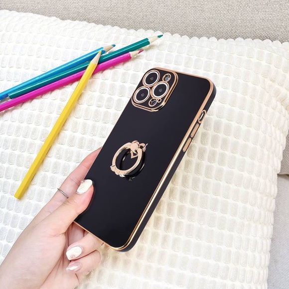 Cute IPhone Case w/ Diamond Ring Kickstand Love Heart Pattern Protection Cover - Picture 6 of 6